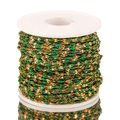 Golden stainless steel chain roll with green enamel bead accents for jewelry DIY making - Gold-Dark Green