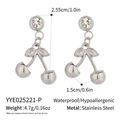 Detail view of silver cherry earrings with dimensions and stainless steel material info - Large Cherry Pendant (YYE025221-P) / Silver (YYE025221-P)