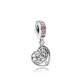 Silver life tree heart charm with pink crystals in Pandora style for DIY bracelets - Heart Tree of Life