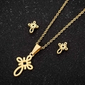 Goldschmuck-Set aus Edelstahl mit Knoten-Anhängern auf schwarzem Glitzer-Hintergrund - 046 Gold Knoten