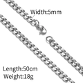 5mm wide 18K plated stainless steel curb chain necklace with lobster clasp, 50cm length - 6-Side Polished Cuban Chain (Silver 5mm*50cm) / Width 5mm