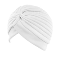 Elegant white pleated turban cap for women with breathable elastic knitted fabric - One Size / White