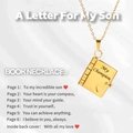 Gold envelope book necklace for son with engraved motivational message pendant - 35 Gold My Champion Son Necklace