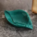 Dark Green Ceramic Soap Dish Leaf Shaped Soap Holder For Bathroom Countertop Tray - Conch Soap Dish Green