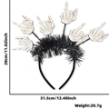 Detailed size chart for Halloween skeleton hand headband with 28cm height and 31.5cm width - One Size / White Skull Hand