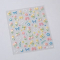 Stickers ongles 3D M-445 effet nacre avec motifs tulipes et nœuds laser holographiques - Style Laser Irisé (M-445)