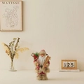 Handcrafted standing Santa Claus figurine holding skis and gift sack - Holding Sleigh / 30cm Height