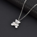 Silver stainless steel bear necklace with white shell inlay and heart Love pendant - White Shell Bear Silver Necklace (C801)