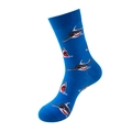 Königsblaue Crew-Socken mit Allover-Cartoon-Hai-Muster und elastischen Rippbündchen - Einheitsgröße / Königsblauer Hai
