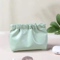 Light green PU leather small storage pouch with squeezy metal closure for cosmetics - Small / Light Green