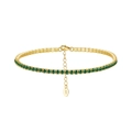 S925 sterling silver tennis bracelet with gold finish and inlaid green crystals - Machine-made Tennis Ball Chain 2mm Green Zirconium Electroplated 14k Gold Approx. 3.19g.