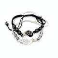 Yin Yang Tai Chi magnetic couple bracelets with dragon totem on black white woven rope - Dragon Totem Black and White Pair