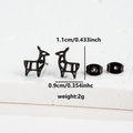 Detailed view of minimalist matte black elk studs with precise geometric dimensions - 097 Deer / Black
