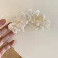 Elegant cream white marble acetate hair claw clip for French style updo hairstyles - Beige