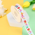 White polyester Happy Birthday ribbon roll with colorful prints for gift box wrapping - Happy Birthday Bold / 1.5cm