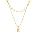 Double-layered gold-plated stainless steel necklace featuring a crystal-set letter K pendant - Gold-Letter K