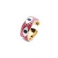 Evil eye open ring with gold plating and pink enamel finish in bohemian style - Adjustable Open / Red
