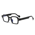 Minimalist square black frame sunglasses with light blue lenses and rivet details - Black Frame Anti-blue Light Lenses