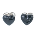 Macro detail of polished black enamel heart stud earrings with silver metal base - Platinum-Black
