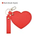 Red heart-shaped leather keychain mirror with golden metal hook and litchi texture - Hook Style / Red