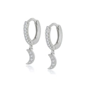 925 silver post crescent moon hoop earrings with cubic zirconia pavé in silver finish - 4-Silver Pave Moon