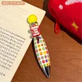 Cute white ballpoint pen with colorful dots and a creative red apple charm clip - 1# Apple Core Fat Ballpoint Pen-Yellow