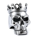 Vintage stainless steel skull necklace with crown pendant in polished silver finish - Steel Color (GBK-011)