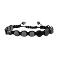 Detailed view of adjustable black hematite hex bead bracelet with braided cord - Hexagonal Bead Style (NSHB00308)