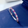 Elegant S925 silver ring with pink and white round gemstones on a velvet background - US 5 / Rose Red
