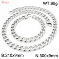 Polished silver stainless steel Cuban link necklace and bracelet set for men - Necklace 50cm + Bracelet 21cm (KS220804-Z)