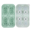 Cat-shaped silicone ice cube mold in light green and translucent white colors - French Bulldog / Sage Green