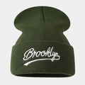 Dark green Brooklyn embroidered knit beanie with cuffed design for winter warmth - One Size / Army Green