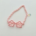 Pink petal-shaped kids sunglasses with matching chunky chain and flower charm - With Chain Strap / Pink