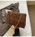 Leopard print crossbody bag with gold chain strap and stylish fold-over flap design - Leopard Chain Bag / Brown
