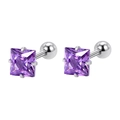 Paire de boucles d'oreilles en zircon violet carré et acier poli avec fermoir à vis - 3mm Carré Zircone Violette (Paire)
