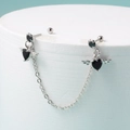 Silver angel wing ear cuff with black heart gems and star chain dangling pendant - Style 2-Winged Heart / Black