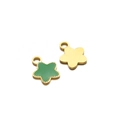Golden stainless steel flower pendant with green enamel and a smooth gold back - Flower / Green