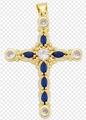 Gold cross pendant with marquise blue and clear cubic zirconia on a white background - Style 95/Gold Blue Marquise Stone Cross