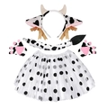 Cow costume set for Halloween featuring spotted headband ears tail and tulle tutu skirt - Medium Cow 4-Piece Set