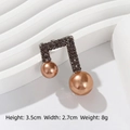 Elegant musical note brooch in alloy with dark grey rhinestones and bronze pearls - Music Note Pearl Bronze