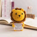 Handmade crochet positive lion doll with motivational card on a cozy home desk - Standing Lion Style 3
