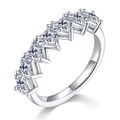 Elegant S925 sterling silver ring with seven heart-cut moissanite stones in silver finish - US 4.25 (HK 9) / Heart Cut (BC-YXPJ7)