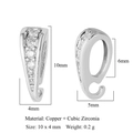Silver micro-pave cubic zirconia pendant bail in copper for DIY jewelry, 10x4mm size - VB782-1 Silver