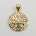 Golden Tree of Life pendant with micro-pave cubic zirconia in a circular design - Hollow Tree of Life Gold Pendant