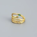 Anello a strati dorato strutturato con gemma verde marquise e design regolabile - Argento S925 Placcato Oro / Oro