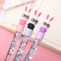 Three cute liquid glitter pens with bunny dolls in pink black and purple colors - Rabbit Series