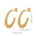 Golden C-shaped beaded hoop earrings featuring polished graduated metal spheres - JZ007-Gold Oval C-Letter Stud Earrings