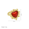 Detail shot of golden heart ring with rays showing 22mm dimensions and 5.3g weight - Red Heart Sunburst Style (DR240534-A)