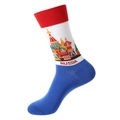 Cotton crew socks featuring Russia landmark pattern in red, white and blue color block - 1199-Russia