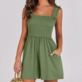 Combinaison bustier vert sauge élégante avec corsage smocké et design jambe large - S / Haut Et Bas / Verdoyant